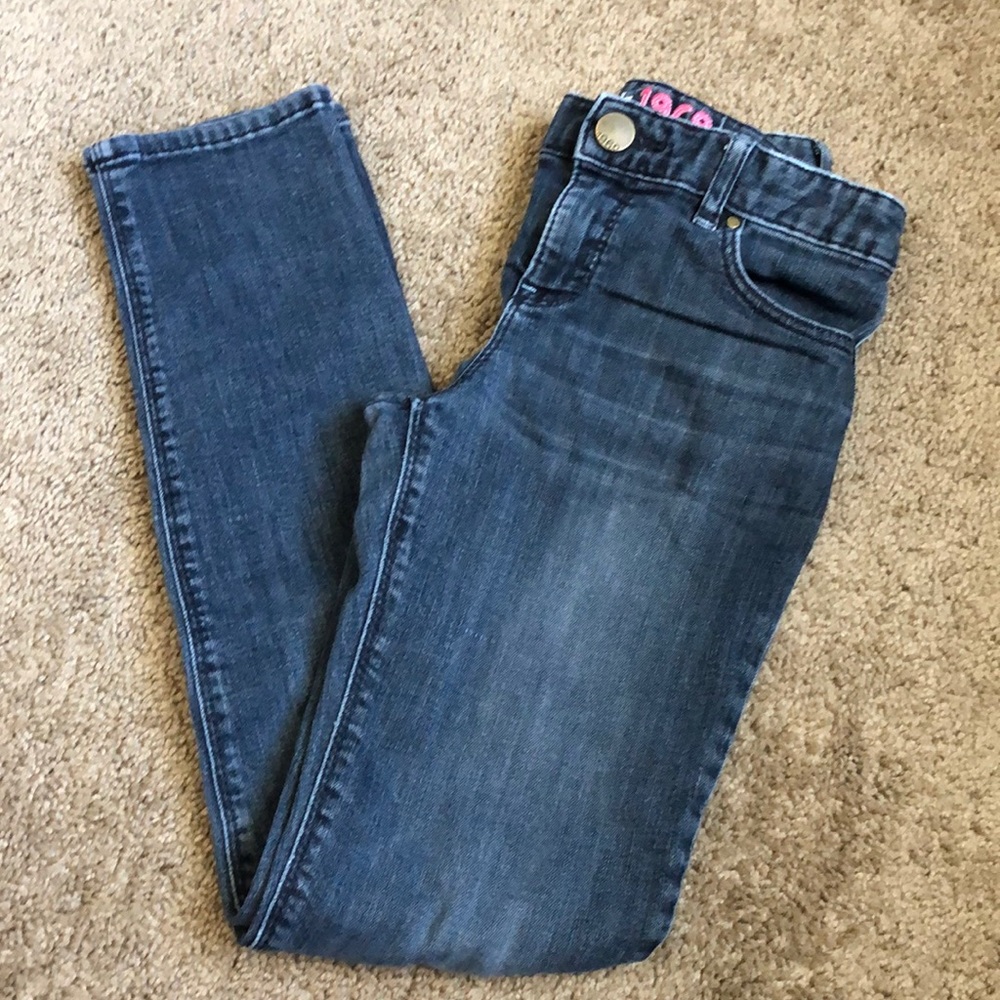 Gaps Kids 1969 Jeans Girls 10 Denim Blue Super Skinny Adjustable Waist Distress